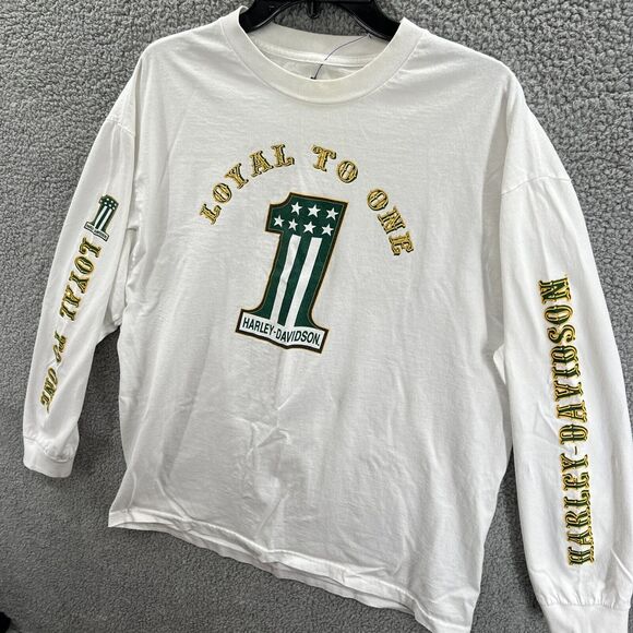VTG Harley Davidson 'Loyal to One' Green Bay, WI Single Stitch LS White T Shirt - Picture 2 of 15